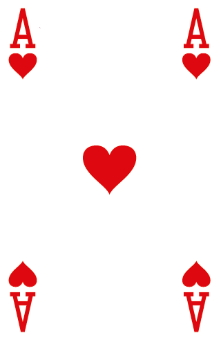 Cinq cartes de cœur étalées : l'as, le dix, le roi, la dame et le valet.